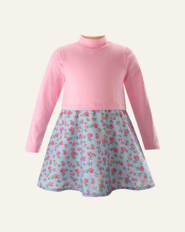 Girl's Floral-Print Jersey Turtle Neck Dress, Size 2-